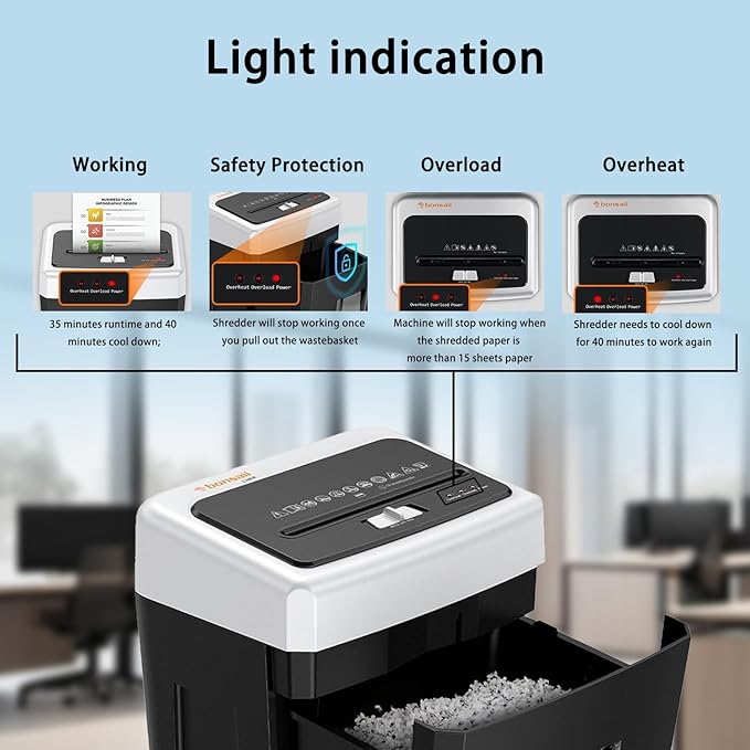 Bonsaii 15-Sheet Cross-Cut Paper Shredder, Heavy-Duty Office Use, 35-Min - Image 4