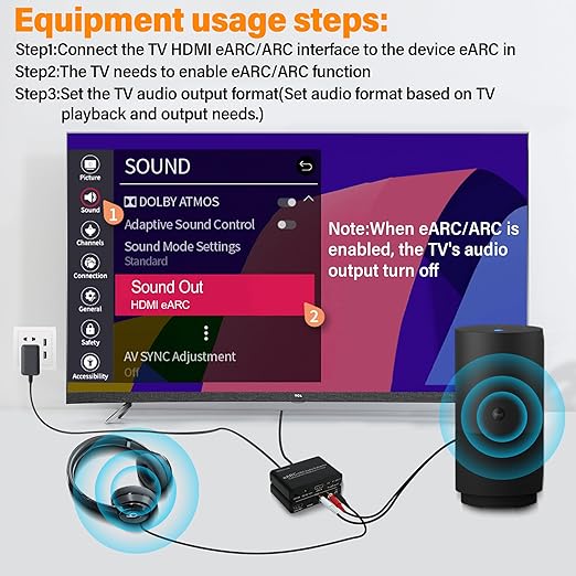 Wilxisum HDMI Earc/Arc Audio Extractor/Adapter, HDMI Earc/Arc to RCA R/L - Image 3