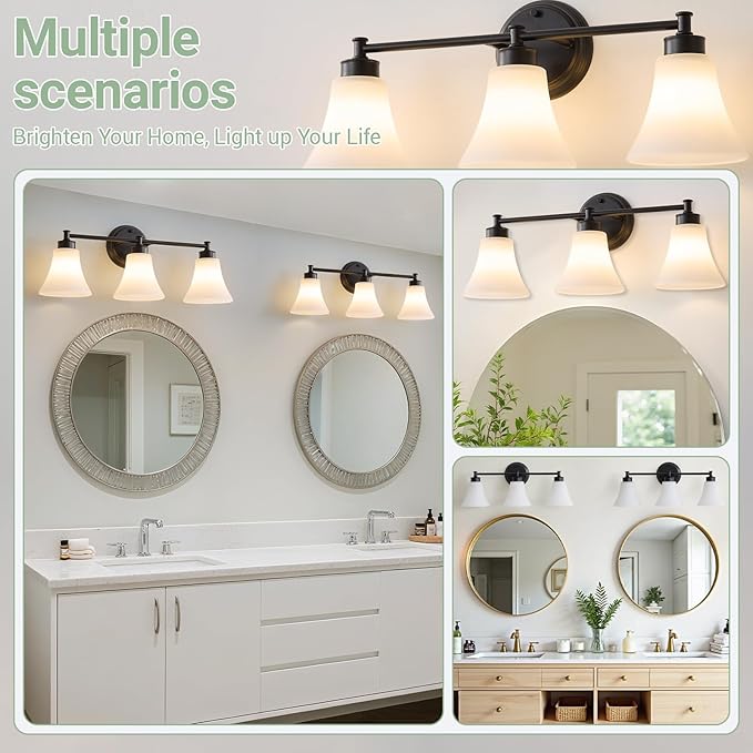 LOUSACE 3 Light Bathroom Vanity Light Matte Black Bathroom Lighting Fixtures - Image 9