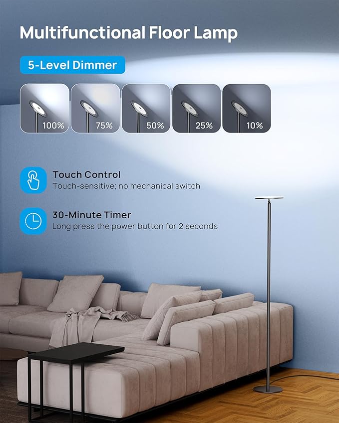 TROND Floor Lamp, Bright Sky LED Modern Torchiere Lamp, 71 in Tall Aluminum - Image 3