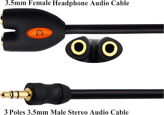zdyCGTime 3.5mm Headphone Y Splitter Cable 3-Pole 3.5mm AUX Male to 2 Port - Image 3