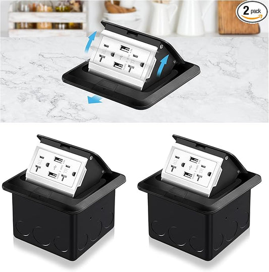 Vagueior Pop-Up Floor Box Kit, 4.8A USB Outlet, 20A Tamper-Resistant Receptacle by Vagueior