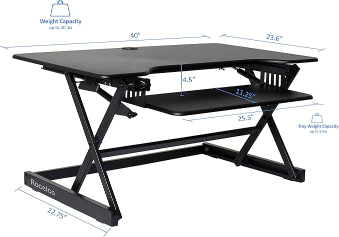 Rocelco 40" Large Height Adjustable Standing Desk Converter - Image 3