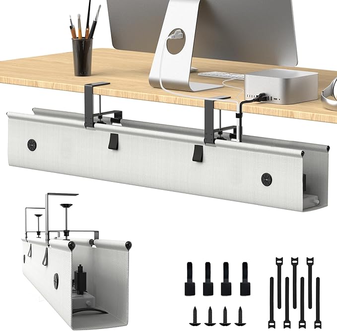 KIGJU Under Desk Cable Management Tray, 40-inch No-Drill Cord Organizer by Unknown
