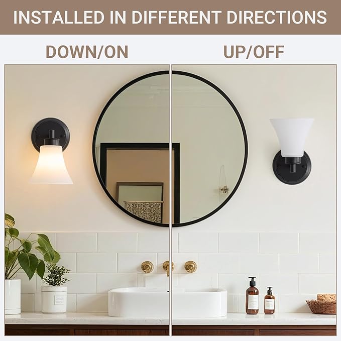 LOUSACE 2 Pack 1-Light Bathroom Vanity Lights Black Vintage Bathroom Lighting - Image 6