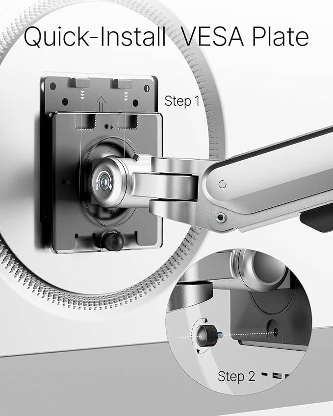 monTEK Deluxe Monitor Arm with USB A/C up to 40 Inch Holds 26.4 lbs Curved - Image 7