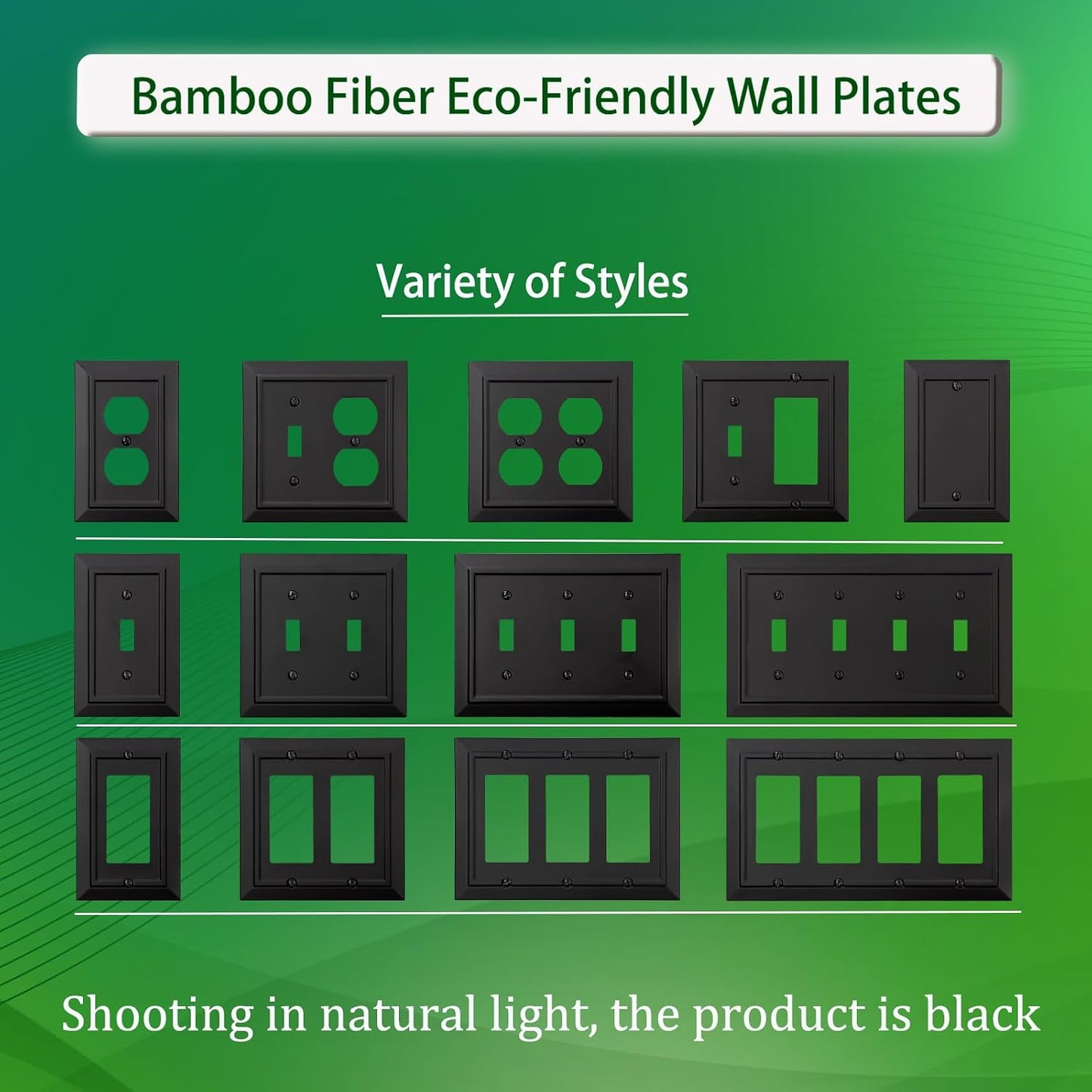 Classic Architecture Wall Plates,Light Switch covers, Electrical Outlet Covers, Duplex receptacle wall plates,Mid Size Bamboo Fiber Material Switch plates Matte Black (1 Gang Blank 4PK)