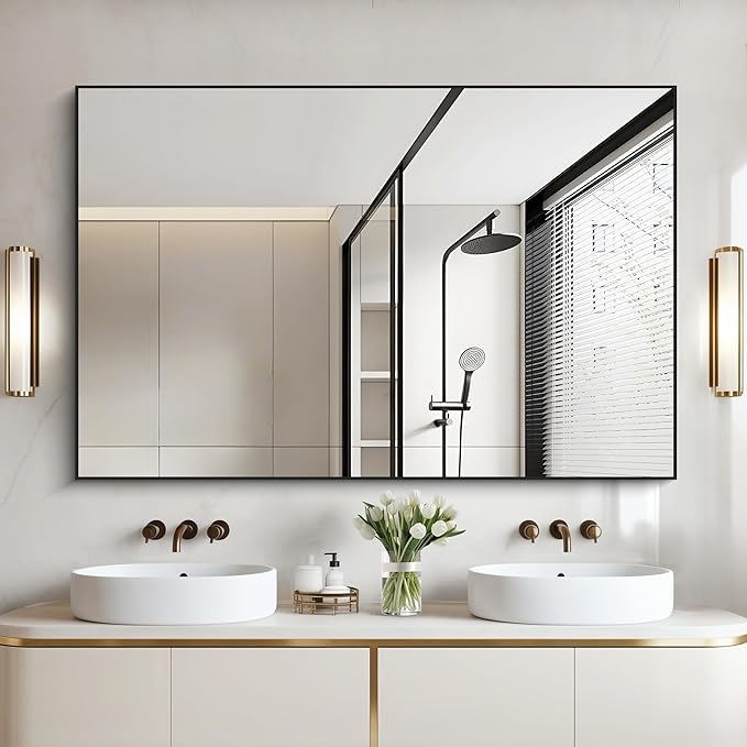 Black Bathroom Mirror for Wall, 30x50 Inch Rectangle Mirrors - Image 3