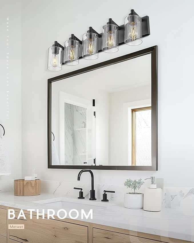 METWET 5-Light Bathroom Light Fixtures, 30 Inch Black Vanity Light - Image 6