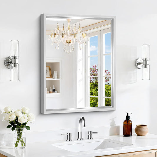18x24 Silver Bathroom Mirror, Brushed Silver Rectangular Mirror