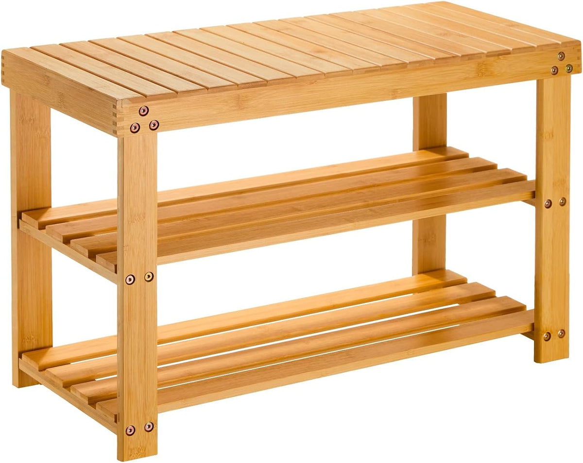 pipishell 3 tier bamboo shoe rack bench for, main product view