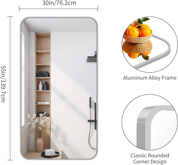 FORBATH 30x55 Inch Silver Bathroom Mirror - Image 8