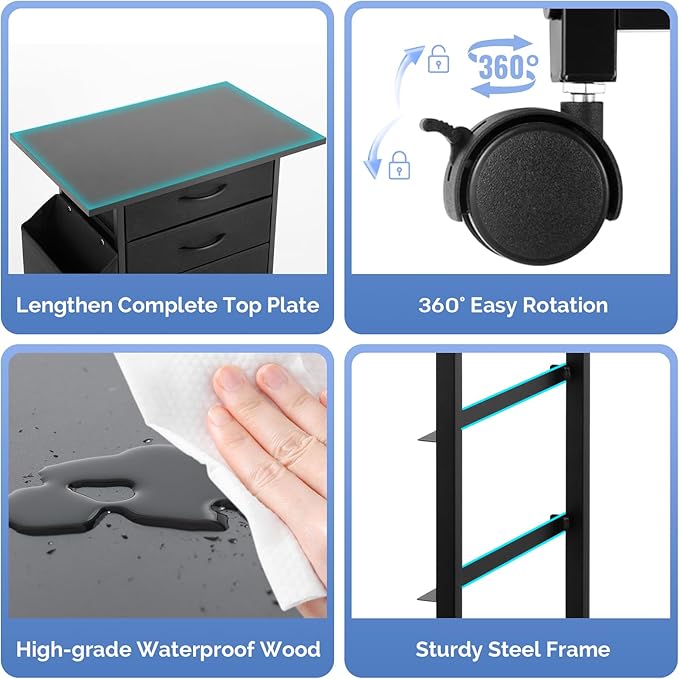 Printer Stand with 3 Fabric Drawer, Mobile File Cabinet - Image 7