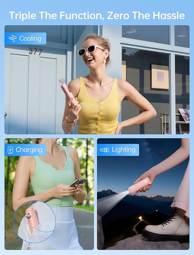 JISULIFE Handheld Mini Fan, 3 IN 1 USB Rechargeable Portable Fan - Image 2