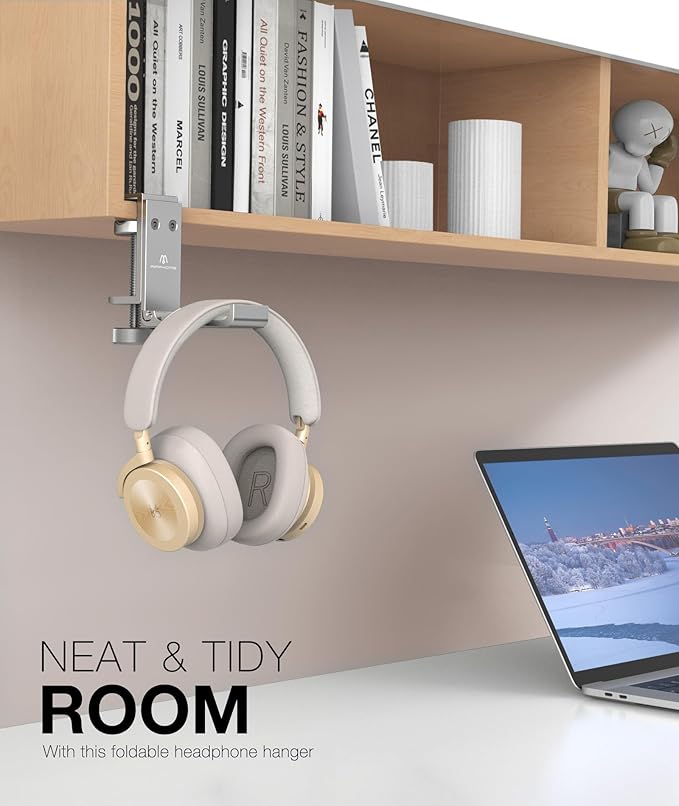 Foldable Headphone Stand and Hook – Aluminum Headset Holder Clamp Mount Under - Image 2