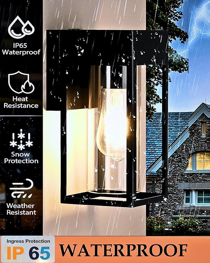 LWSOY 2-Pack Outdoor Wall Light Fixtures, Waterproof Exterior Wall Lanterns - Image 2