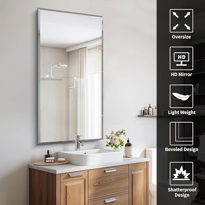 CILIBER Beveled Mirror, 24x48 Beveled Bathroom Mirrors - Image 6