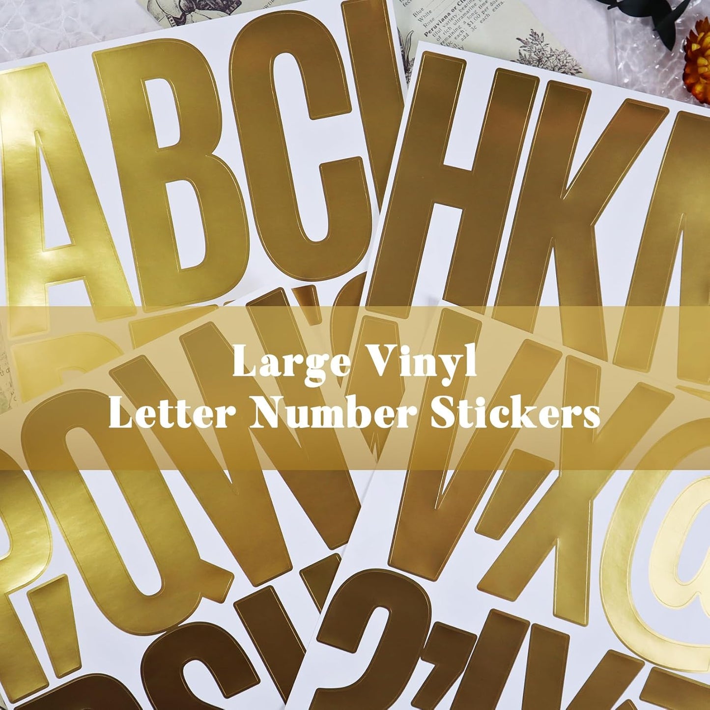114 Large Alphabet Stickers, 12 Sheets 5 Inch Self-Adhesive Vinyl Letters Sticker Decals for Mailboxes, Doors, Trucks, Windows, Suitable for Indoor and Outdoor - Gold