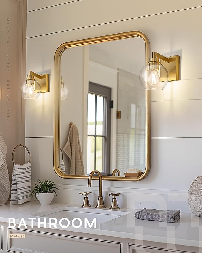 METWET Wall Sconces Set of 2, 1-Light Brushed Gold Sconces Wall Lighting - Image 4