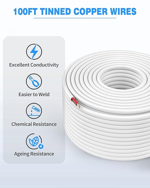 NAOVEO 18 Gauge Wire 2 Conductor Electrical Wire, 18 AWG Stranded PVC Tinned - Image 6