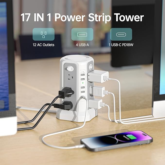 Surge Protector Power Strip Tower - Image 3