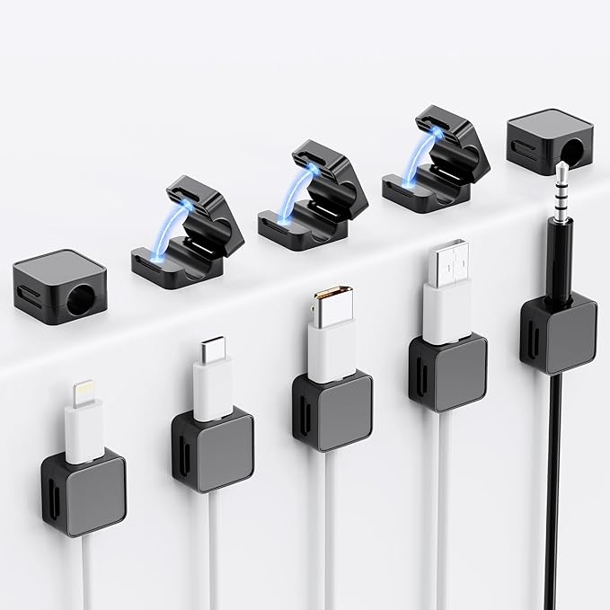 10 Pack Magnetic Cord Organizer Holder, Adjustable Cable Clips, Strong Adhesive by Lakeronelove