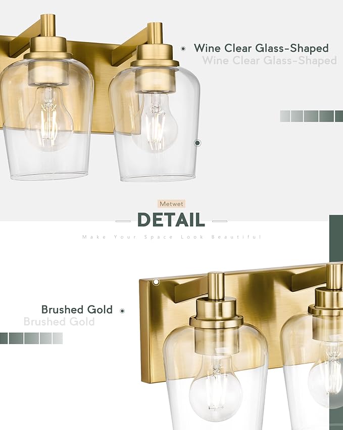 METWET Bathroom Light Fixtures, 4-Light Modern Vanity Light - Image 4