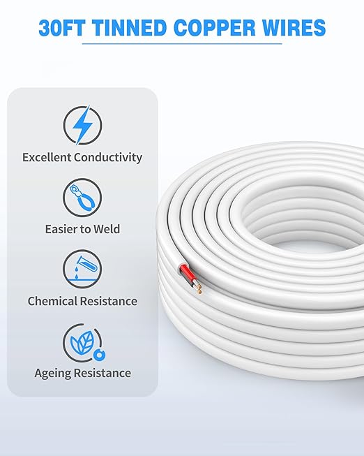 NAOVEO 12 Gauge Wire 2 Conductor Electrical Wire, 12 AWG Stranded PVC Tinned - Image 6