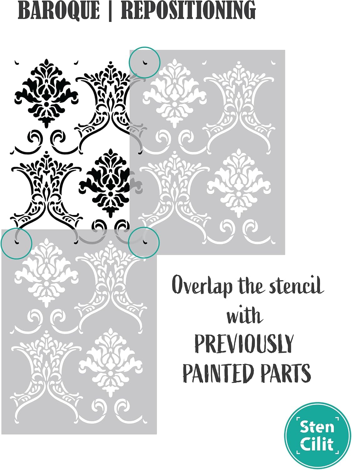 STENCILIT® Baroque Wall Stencil for Painting - 2 Pack of 16.5 x 21.5 in Stencil, Victorian Wall Stencils for Painting Large Pattern, Damask Large Wall Stencils