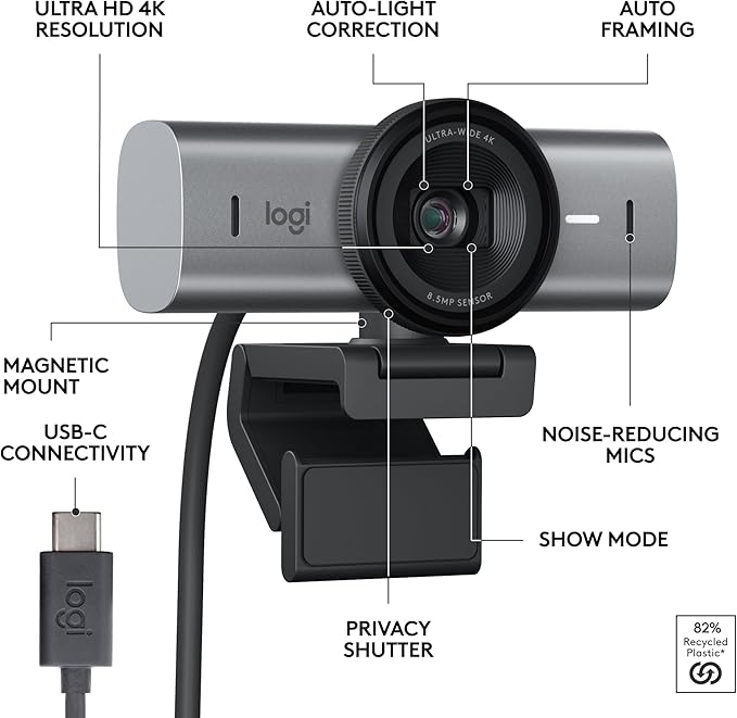 Logitech MX Brio Ultra HD 4K Collaboration, Streaming Webcam, 1080p at 60 FPS - Image 6