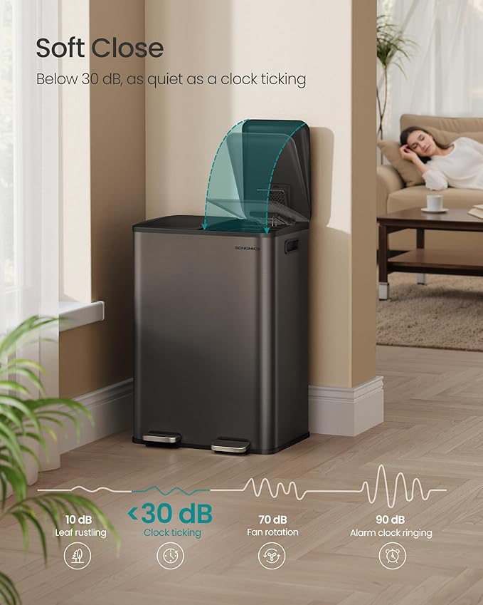 SONGMICS Trash Can, 2 x 8 Gallon Dual-Compartment Garbage Can - Image 4
