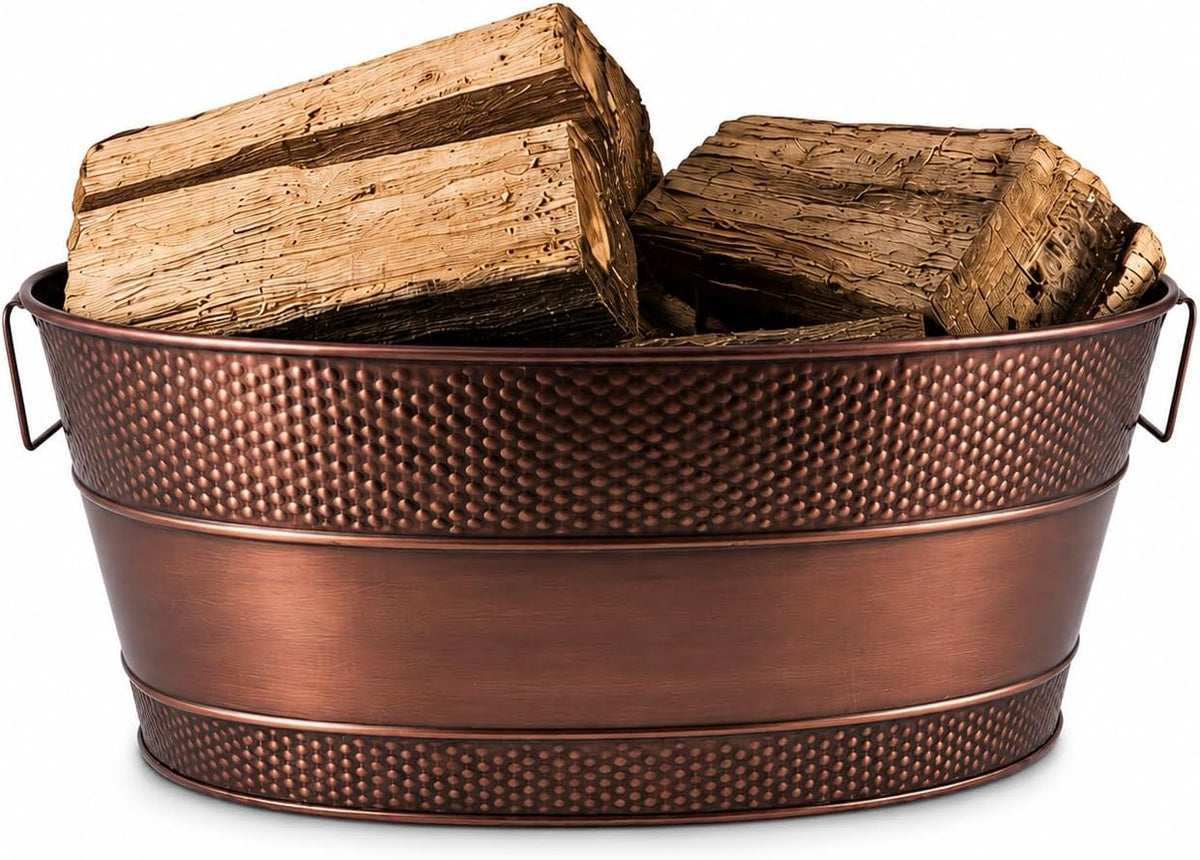 brekx copper galvanized firewood storage bin with handles, main product view