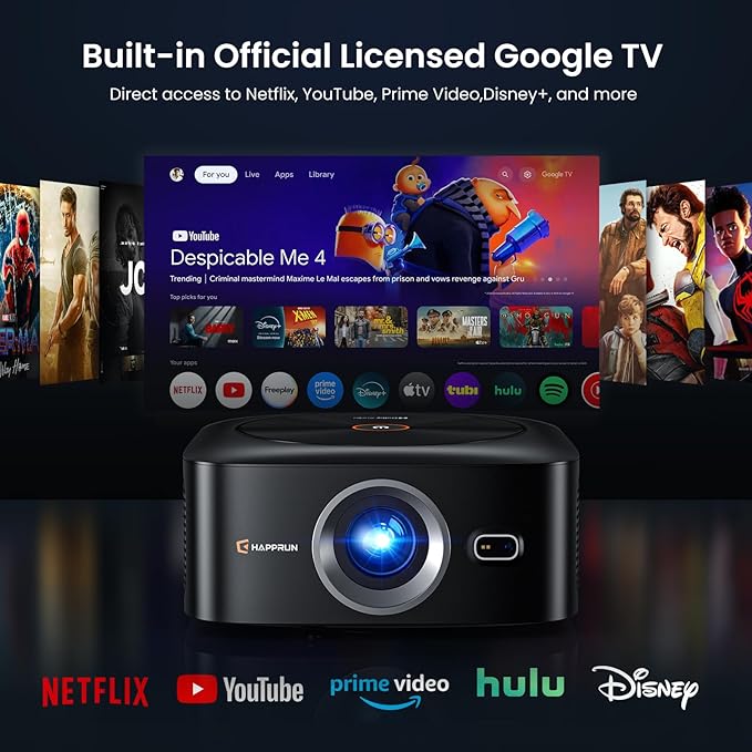 1500 ANSI Official Licensed Google TV Smart Projector, HAPPRUN 4K Full HD Home - Image 2