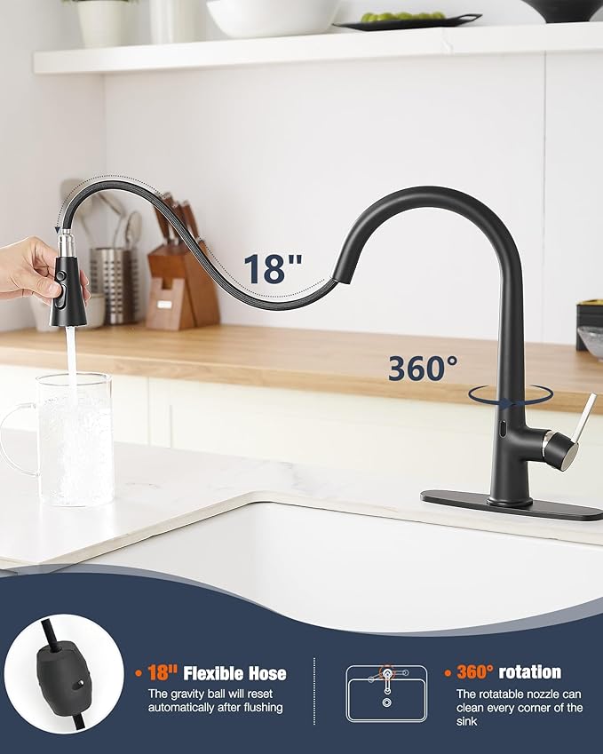 AIMADI Touchless Kitchen Faucet, Matte Black, Single Handle Pull-Down Sprayer - Image 7