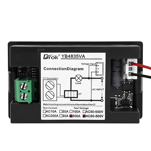 DROK Volt Amp Meter, AC 500V 500A Digital Voltmeter Ammeter Panel, 0.39 Inches - Image 3