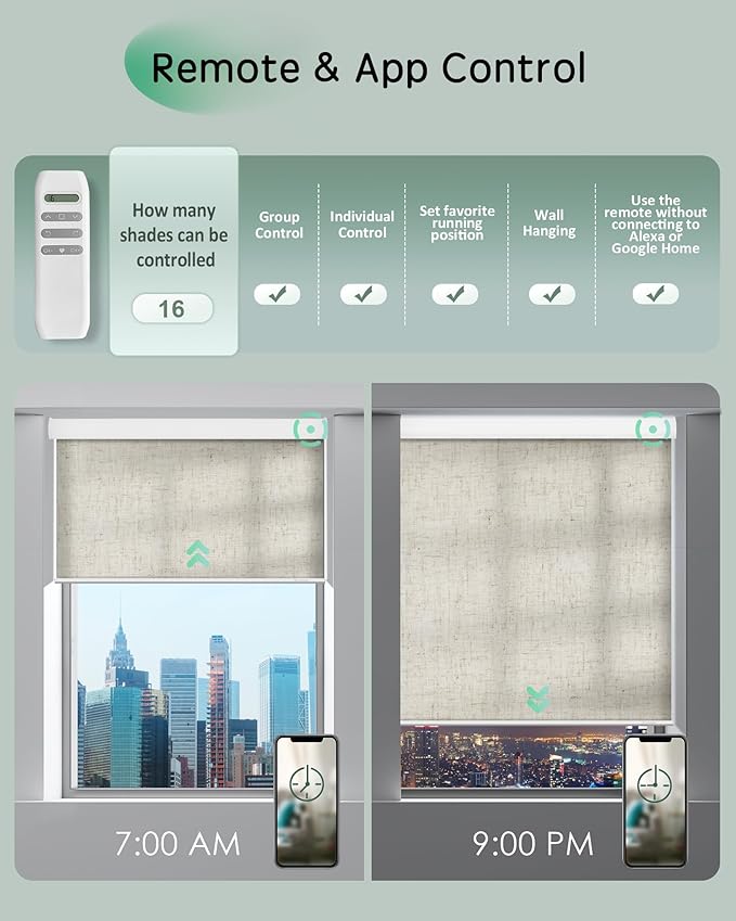 Yoolax Motorized Blinds App Control, Light Filtering Motorized Shades - Image 4
