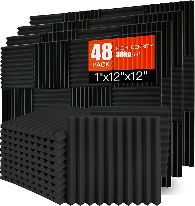 Acoustic Foam Panels 48 Pack 1" x 12"x 12" Saiqiang Red Soundproofing Panels by Saiqiang