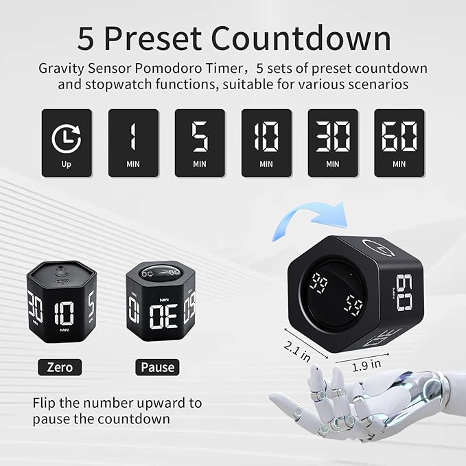 LUCKY TIME Productivity Timer Flip Gravity Sensor Pomodoro Cube Timer Countdown - Image 3
