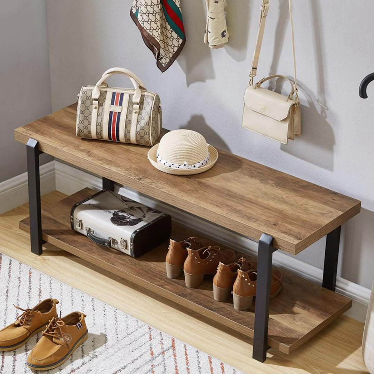 foluban entryway bench, industrial shoe storage bench for, main product view