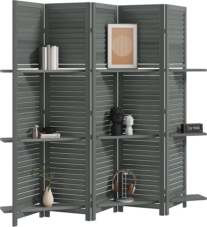 HOMCOM Room Divider, 5 Panel 67" Tall Wood Privacy Screen by HOMCOM