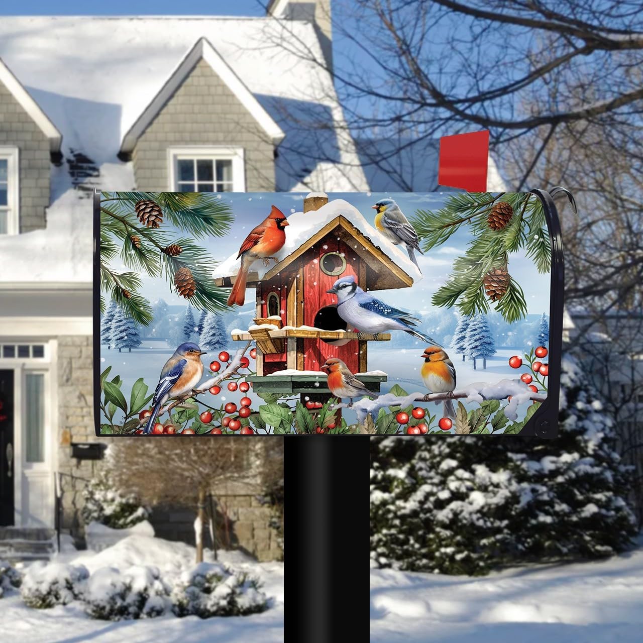 Briarwood Lane Winter Mailbox Cover - Standard Size - Winter Birdhouse Gathering for Winter Mailbox Cover