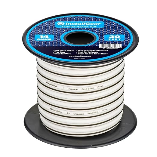 InstallGear 14 Gauge AWG Speaker Wire Cable - 30ft White by InstallGear