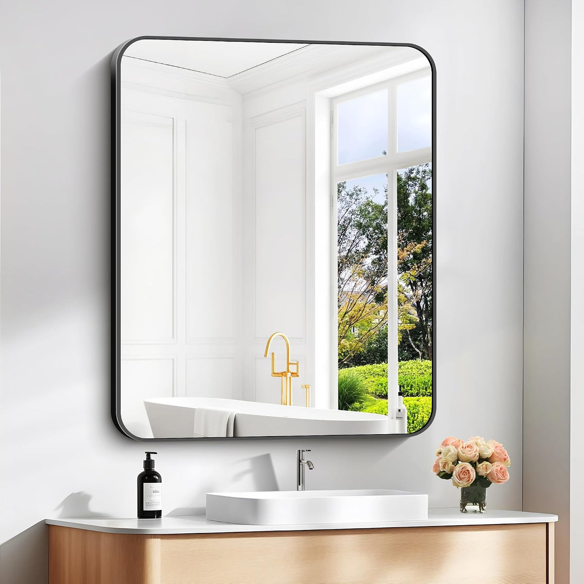 30" x 36"Bathroom Mirror, Matte Black Wall Mirror