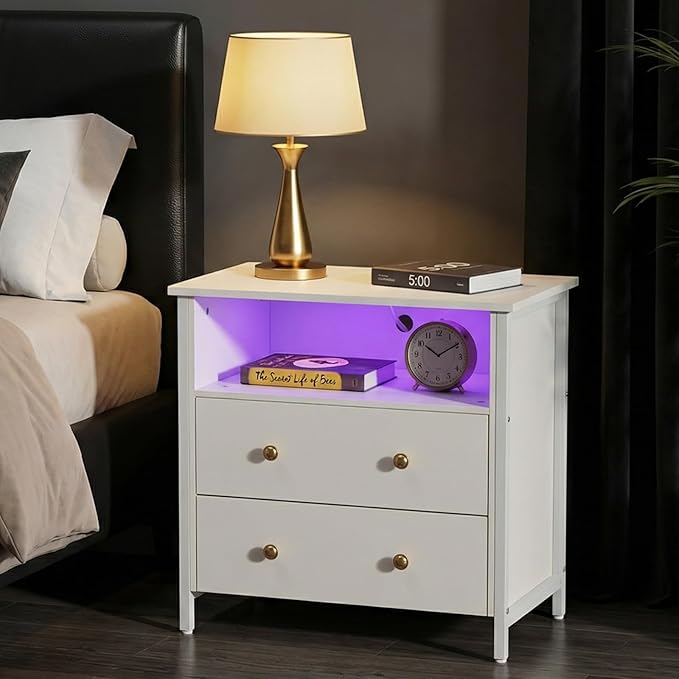 Tykacna 27 Inch Wide Night Stand, Large Wood Night Stand Set 2 - Image 8