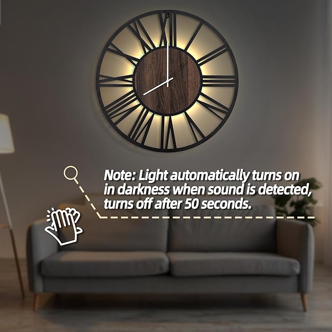 LEIKE Large Wall Clocks with Night Light Battery Operated, Silent Non Ticking - Image 5