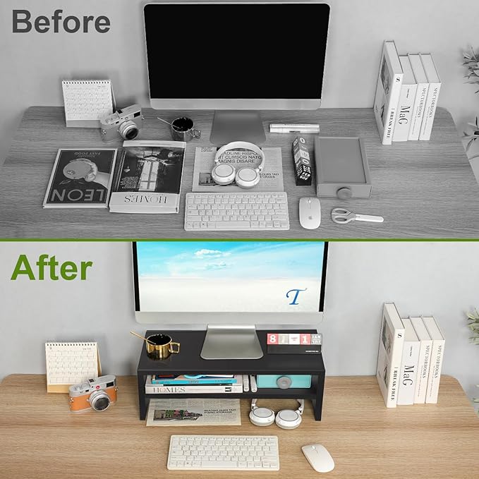 TEAMIX 2 Tiers Wooden Desktop Monitor Stand Riser 20 Inch Printer Stand - Image 7