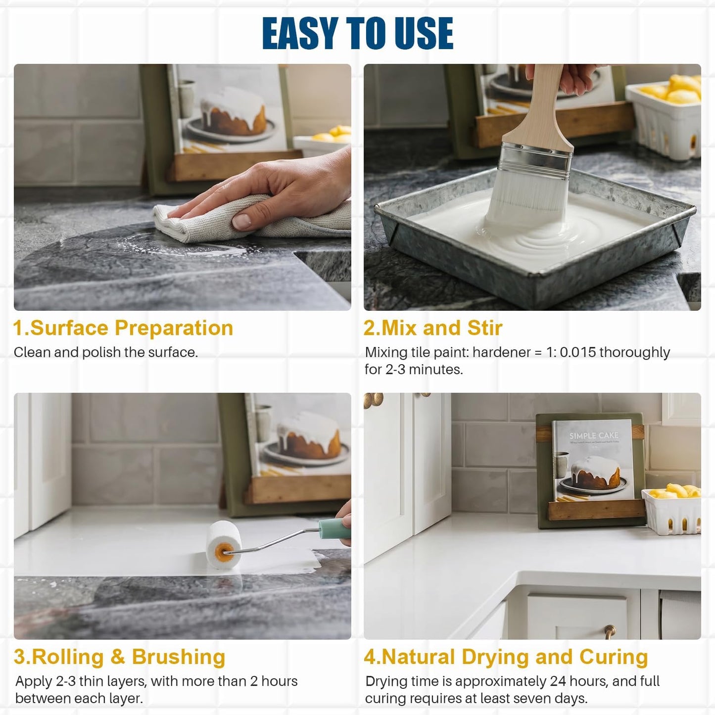 Tub and Tile Refinishing Kit, 66oz White Quick-Dry Tile Paint for Wall & Floor, Sink Bathtub and Toilets Paint for Bathroom, Kitchen, Toilets, Water Based