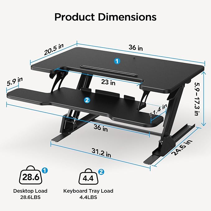 HUANUO 36" Z Shaped Stable Standing Desk Converter, Height Adjustable Sit Stand - Image 3