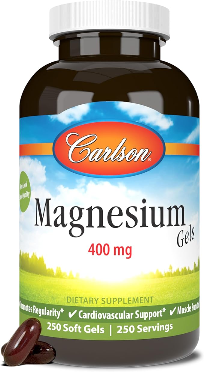 Carlson - Magnesium Gels, 400 mg of Magnesium per Softgel, Heart & Muscle by Carlson