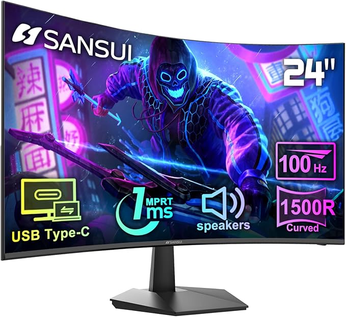 SANSUI Curved Monitor 24 inch 100Hz USB Type-C Computer Monitor by SANSUI